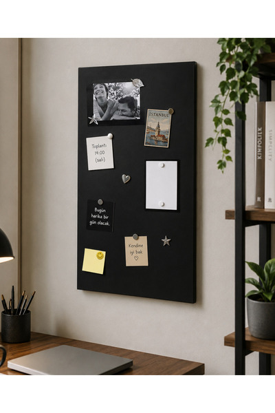 Dünya Magnet Magnet Panosu, 50x70 cm Dekoratif Mıknatıslı Pano, Siyah, Metal Pano