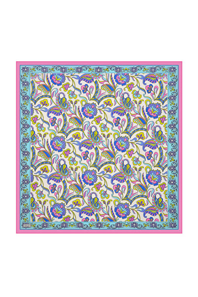 Bursa İpek Pink Flower Pattern Voile Silk Scarf