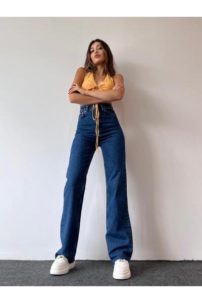 DRC trend Pantaloni largi din lycra albastru închis pentru femei Leo