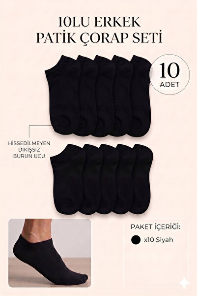 vtex socks 10 Çift Erkek Pamuklu Patik Çorap Siyah