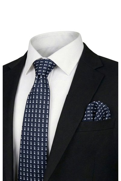 Bursa İpek Navy Blue Patterned Silk Tie Set