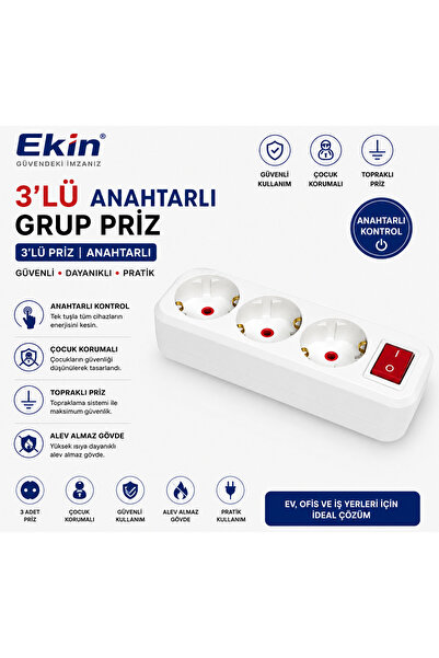 Markasız ucuz Ekin 3'lü Anahtarlı Grup Priz Kablosuz Priz Girişi Yoktur Kablo...