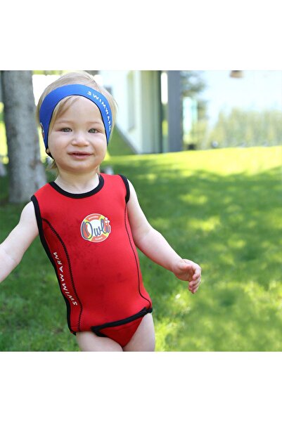 Owli Swimwarm Üşütmeyen Bebek Mayosu Kırmızı - Siyah