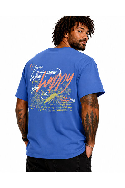 Starbattal Men's Oversize Crew Neck T-Shirt Happy 26149 Saks