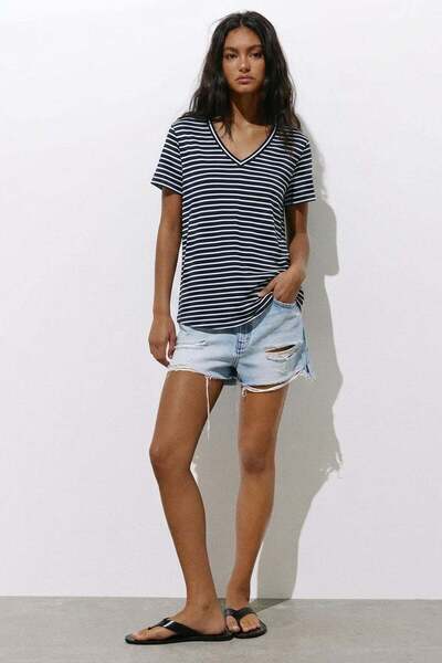 COTENCONCEPT Μπλουζάκι V-Neck Basic Με μείγμα βισκόζης