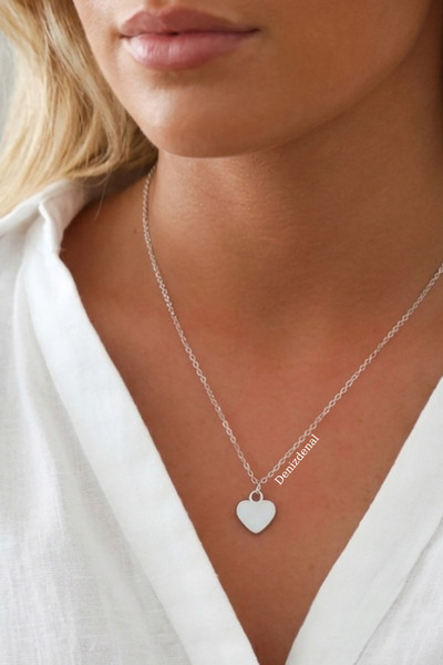 DENİZDENAL White Heart Necklace Silver