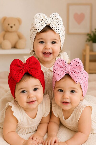 Pico Baby Bow Double Layer Baby Bonnet Set of 3 - Powder/Purple/Fuchsia