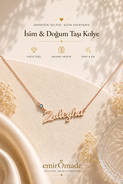 emirOmade 925 Ayar Gümüş Kişiye Özel Doğum Taşlı İsimli Kolye Rose Rengi Kişi...