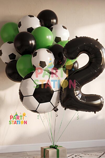 Parti Station Futbol Topu Maç 2 Yaş Balon Set Futbol Topu Maç Konsept Doğum G...