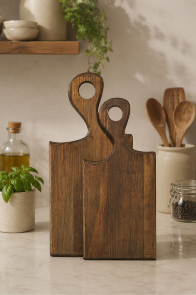 fam wood art Natural Wooden Set of 2 Cutting and Presentation Chopping Boards, Serving Plate, 100% Pine Wood