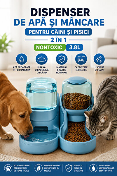 Fish & Paws Dispenser de apa si mancare pentru caini si pisici ®, 2 in 1, non...