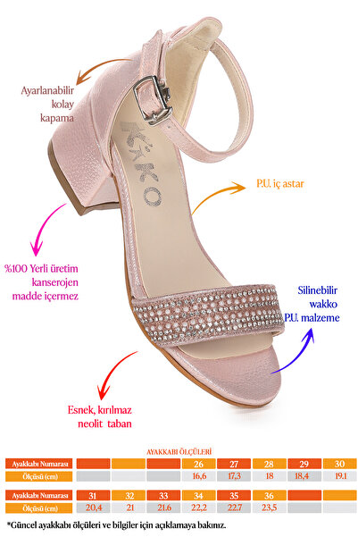 Kiko Kids Elinor Vakko Günlük Kız Çocuk 3 Cm Topuklu Sandalet Abiye Ayakkabı