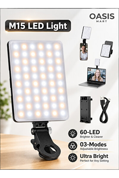 Generic 60 LED Selfie Light Rechargeable, Dual Clip, 3 Modes, 10 Brightness, ...