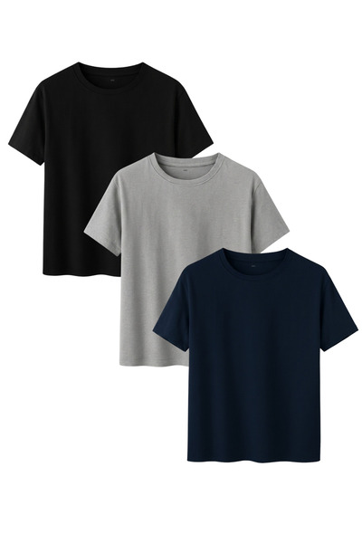 DK DAKSEL Tricou de bază din bumbac pentru bărbați, 3 piese, cu mânecă scurtă...