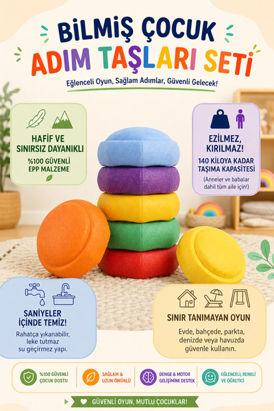 BİLMİŞ ÇOCUK Çocuk Adım Basamak Taşları Terapi Oyun seti ( 6 adet) Stepping S...