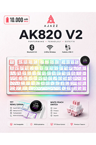 Coverzone Manyetik Oyuncu Klavyesi 8K Hz RGB Bluetooth TFT Ekran USB-C Kablos...