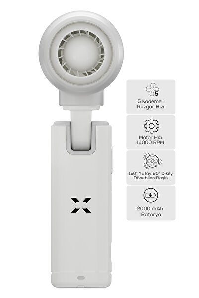 Xenon Smart Taşınabilir Şarjlı 5 Kademeli El Fanı 7 Saat Kullanım 14000 RPM Sessiz Mini Vantilatör Beyaz X6101