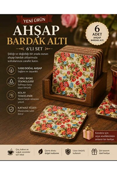 UPEKA Set of 6 Vintage Stylish Design Mdf Wooden Decorative Gift Coasters Flower
