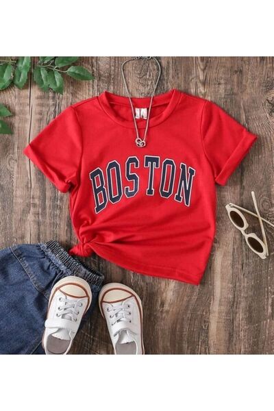 MORNİNG KİDS Червена детска тениска с щампа Boston
