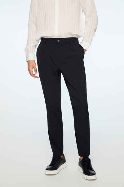 Morven Men's Navy Blue Polyamide Trendy Patterned Slim Fit Trousers
