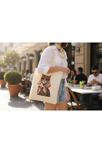 MAHZEN VI Cat Printed Cloth Bag with Scarf