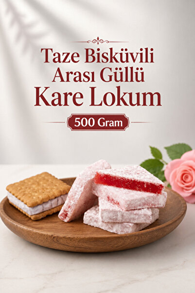 ÜLKÜ KURUYEMİŞ (500 GR) Taze Bisküvili Arası Güllü Kare Lokum Hediyelik Tatlı...