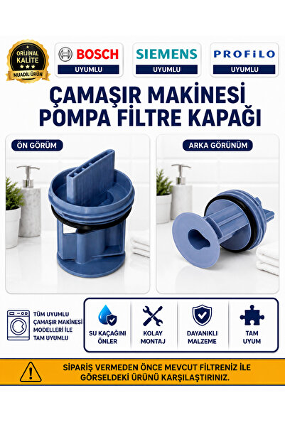 ÖZ BEYAZ EŞYA BOSCH - SİEMENS - PROFİLO Uyumlu Çamaşır Makinesi Gider Pompası Filtre Kapağı(GRİ)
