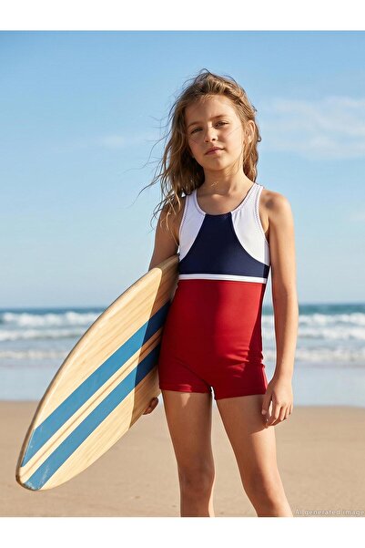 Civil Girls 3-13 Years Girl's Swim Trunks - Navy/Red