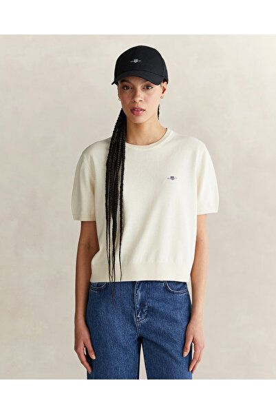 Gant Kadın Beyaz Regular Fit Bisiklet Yaka Kısa Kollu Triko