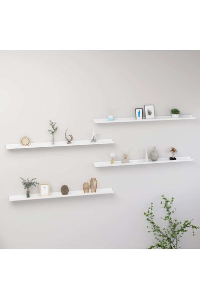 Concept Rafturi de perete, 4 buc., alb extralucios, 115x9x3 cm