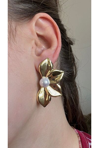 LUMİCOTAKI Steel Unbreakable Flower Gold Evening Dress Stylish Earrings