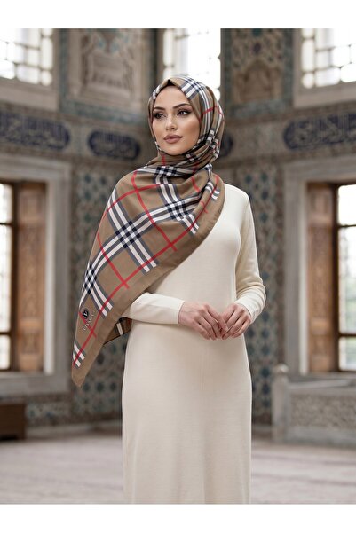 Vissona شال كريب منقوش باللون البني مقاس 75×195 مقاوم للبقع