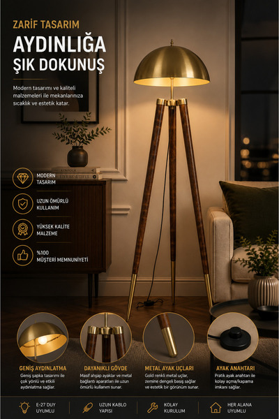 Lumexx Stil Ceviz Lambader Eskitme Büyük Retro Başlıklı
