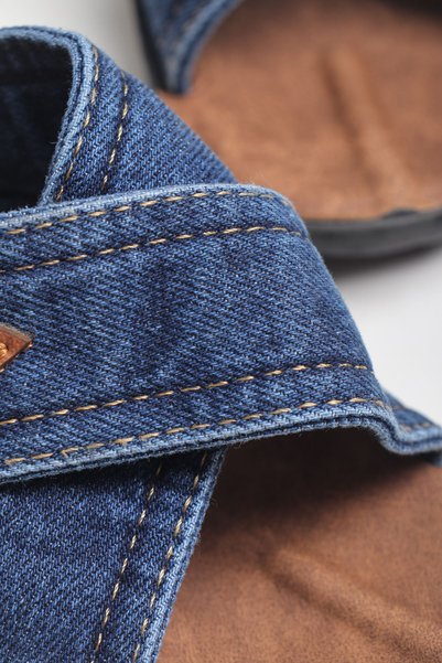 StWenn Denim Canvas Cross Model Thin Sole Men's Jean Slippers