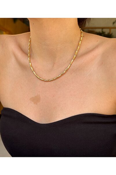 Alveole Jewelry Zarif Bambu Formlu Gold Kolye