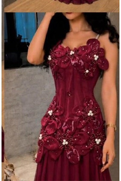 ALPHALUNA Burgundy evening dress with willow rose