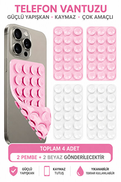 Ender Vantuzlu Silikon Telefon Tutucu Ped – Açık Pembe & Beyaz (2 Adet) 24 Va...