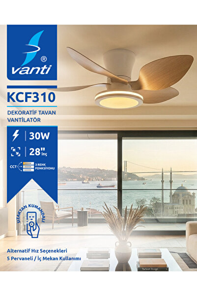 Vanti KCF310 30W LEDLI DEKORATIF PLASTIK TAVAN VANTILATÖRÜ ACIK AHSAP