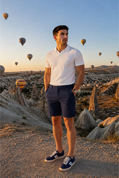 BRACCAS Erkek Modal Karışımlı Chino Slim Fit Şort Lacivert