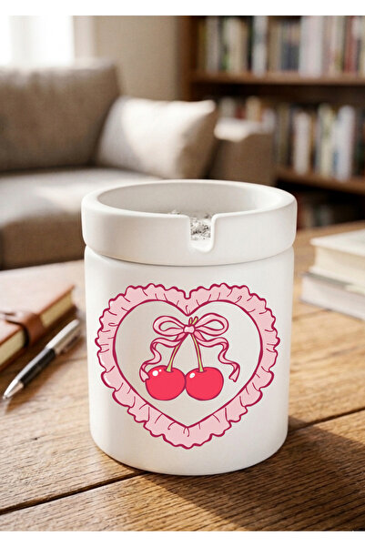 Eylül Design Cherry Printed Special Design Printed Ceramic Ashtray Odorless A...