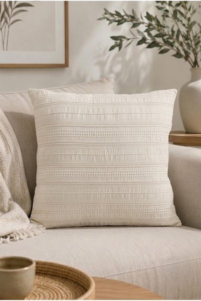 ASDİVA Buldan Dokuma Bohem Tasarım %100 Pamuklu 45x45cm Kırlent Kılıfı Krem