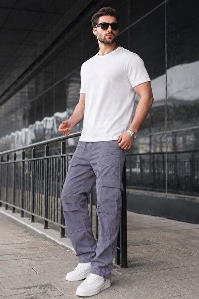 Madmext Smoked Wide Leg Cargo Pocket Men's Trousers 6826