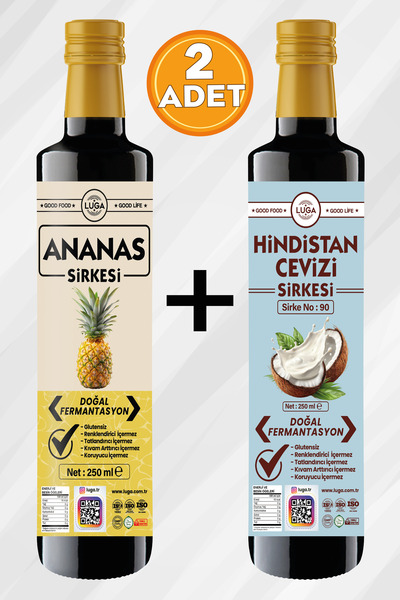 Luga Ananas Sirkesi + Hindistan Cevizi Sirkesi - 250 ml x2 li set - Doğal Fer...