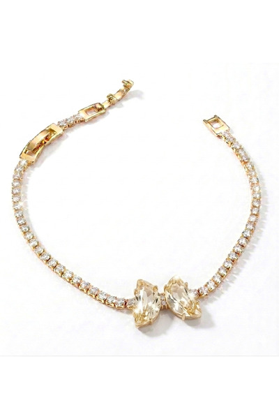 Siya Silver Butterfly Model Round Stone Waterway Women's Bracelet - Gold Color