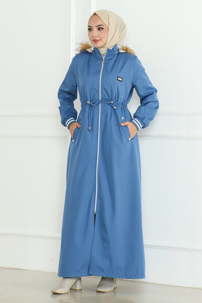 Missvalle Beli Lace-Up Ribbed Coat Blue 19215