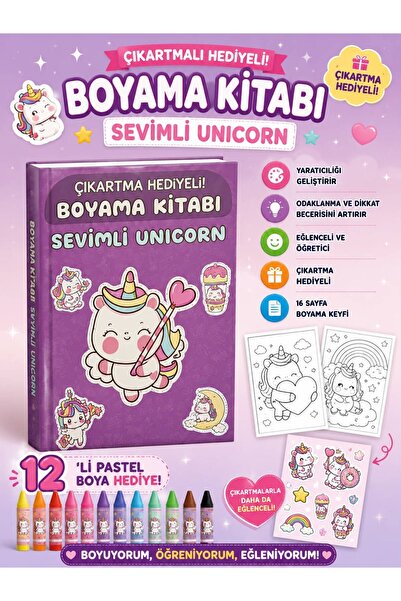 Pembe Yayınevi Çıkartmalı Boyama Kitabı Seti - Unicorn Boyama Kitabı