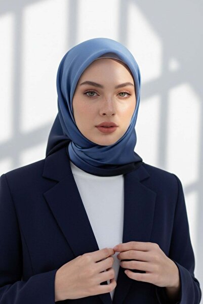 Vissona %100 Twill İpek Degrade Desenli Buz Mavisi Renkli 90x90 Eşarp Dikim Ş...