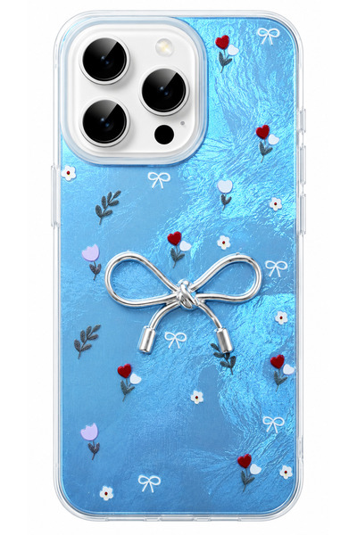 HyperAge iPhone 16 PRO Kılıf Ebru Efektli 3D Fiyonklu Çiçek Desenli Kamera Yü...