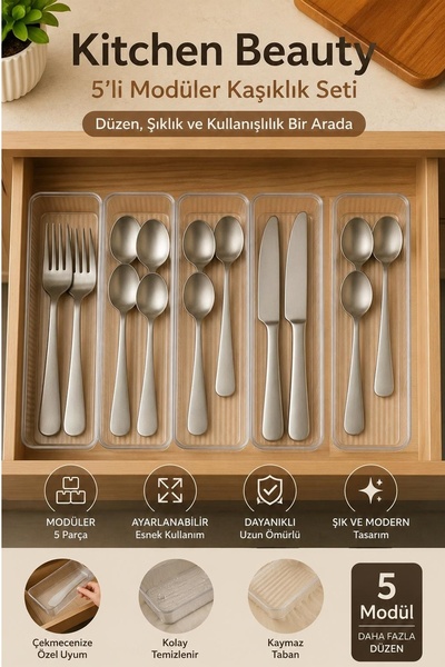 Kitchen Beauty 5 Adet Modüler Kaşıklık Seti - Mutfak Düzenleyici Çekmece İçi ...