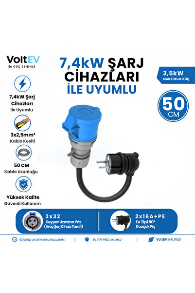 7,4kW Elektrikli Araç Şarj Cihazı için 50Cm Ev Tipi Fişli Dönüştürücü Adaptör